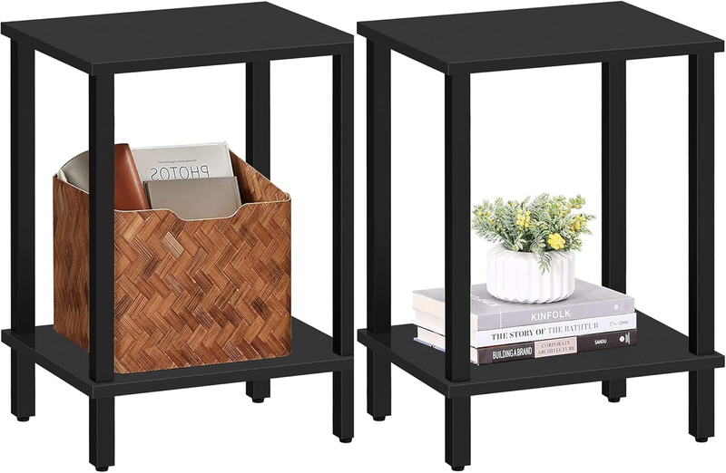 Set of 2 End Tables Nightstand 2 Tier Storage Shelf Side Table0