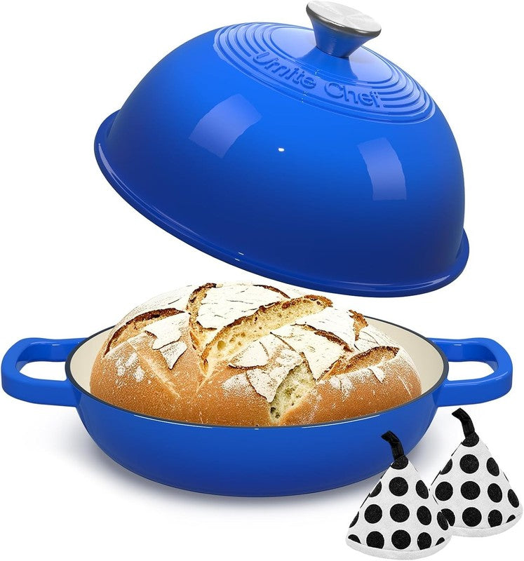 6QT Cast Iron Dutch Oven w/ Lid Sourdough Baking Dark Blue8