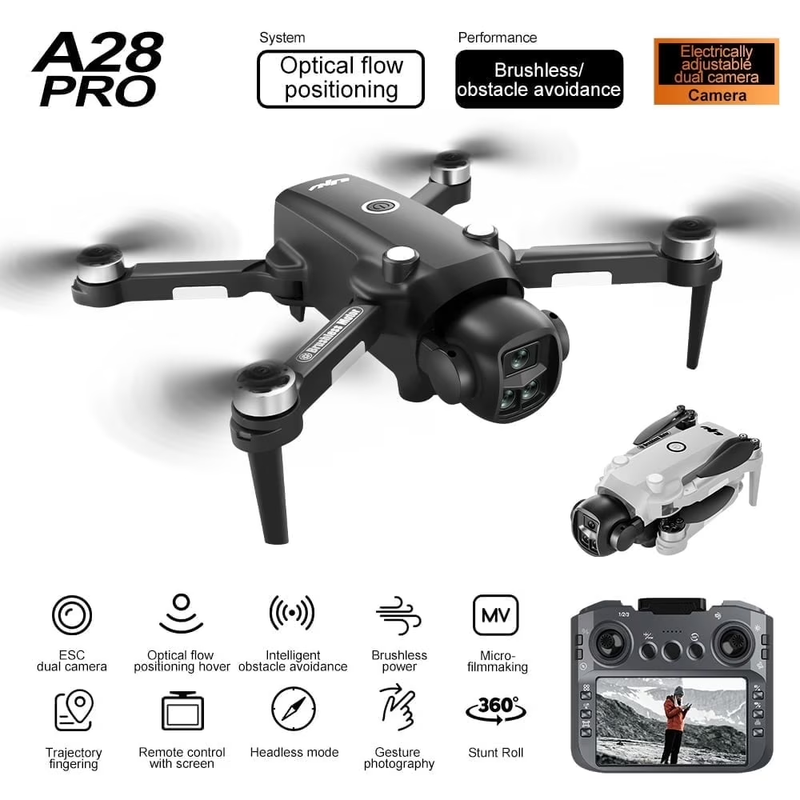 A28 RC Drone with Camera 8K HD Dual Camera Kids Adults Optical Flow0