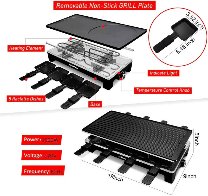 Electric Raclette Table Grill Korean BBQ 2 in 1 Nonstick Plate 8 Pans6