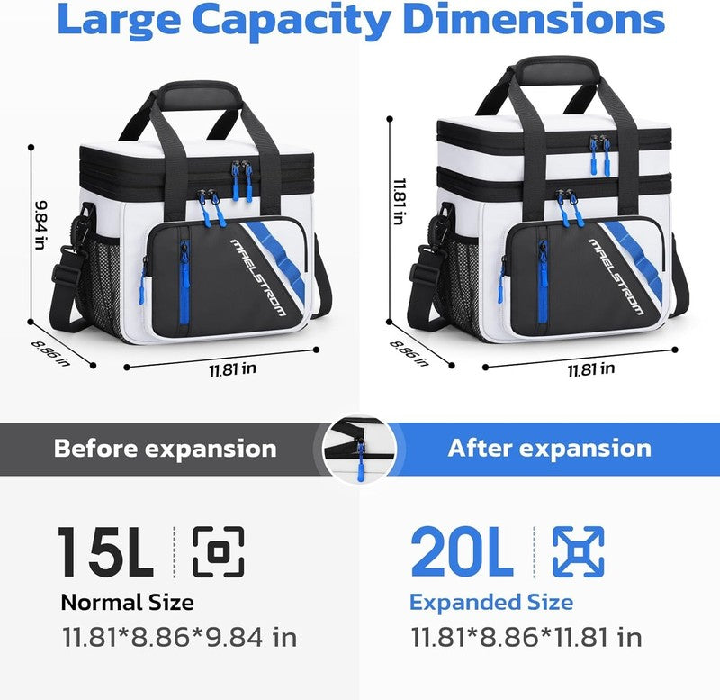 20L Expandable Double Deck Insulated Lunch Bag White Cooler1