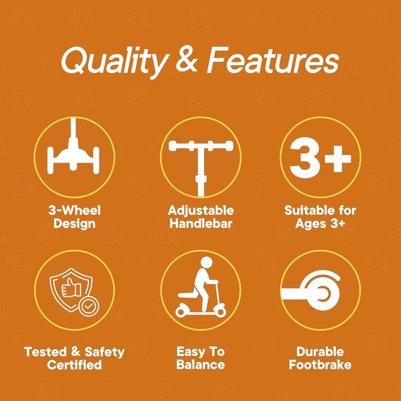 3 Wheel Kids Scooter Lean to Steer Adjustable Handlebar Wide Deck Orange4