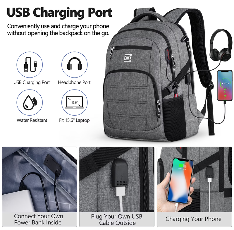 Laptop Backpack USB Charging Port Water Resistant Business Work Bag Men4