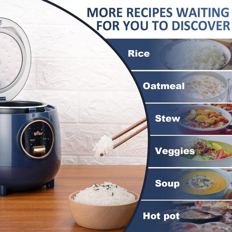 Bear Mini Rice Cooker 2 Cups, 1.2L Portable Nonstick One Button Cook & Warm Blue1