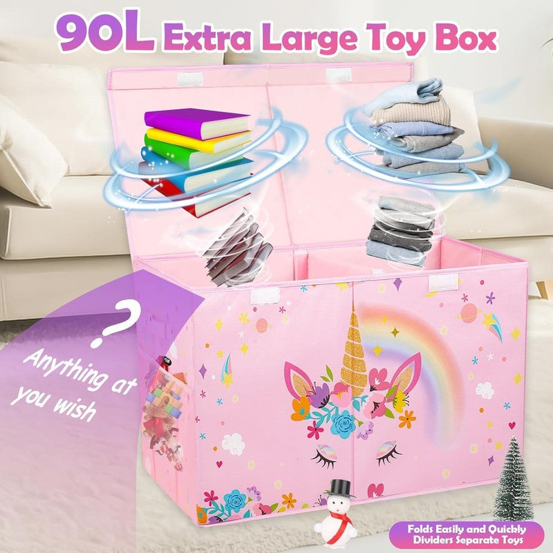 Large Toy Box Collapsible Kids Storage Organizer Bin Chest Pink1