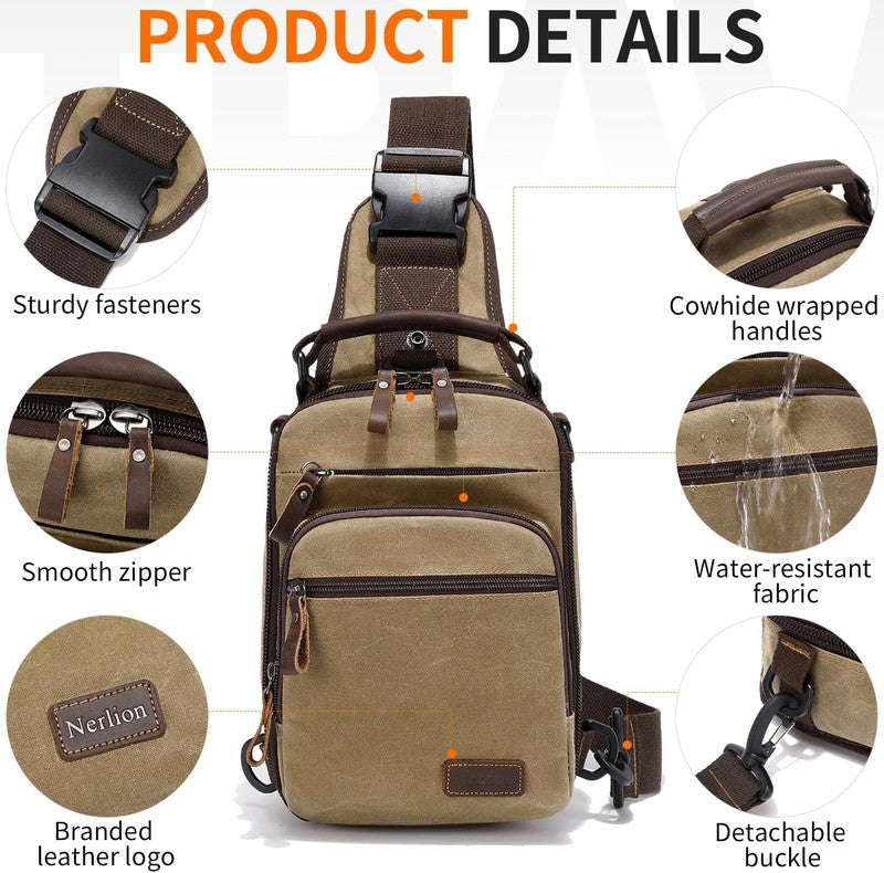 Nerlion Sling Bag Men Waxed Canvas Crossbody Chest Bag Water Resistant Daypack6