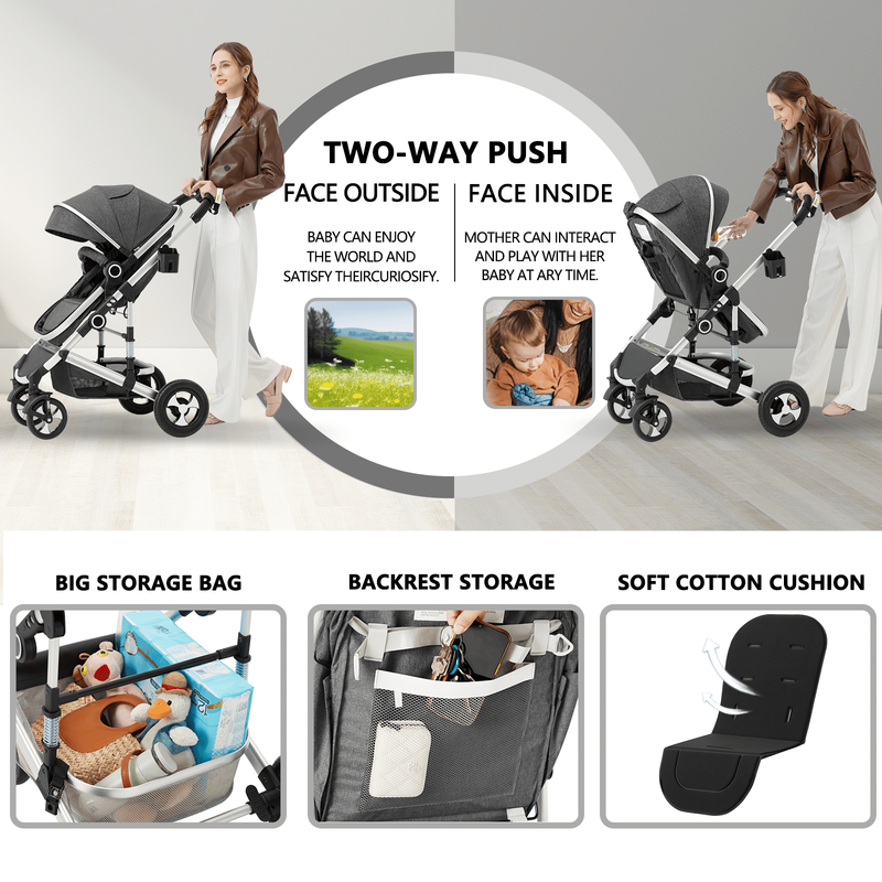 3-In-1 Convertible Baby Stroller with Big Seat and Adjustable Canopy, 24 Pound, 3