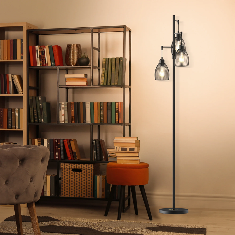 70" Black Dimmable Floor Lamp, Industrial Birdcage Tree Lamp for Living Room8
