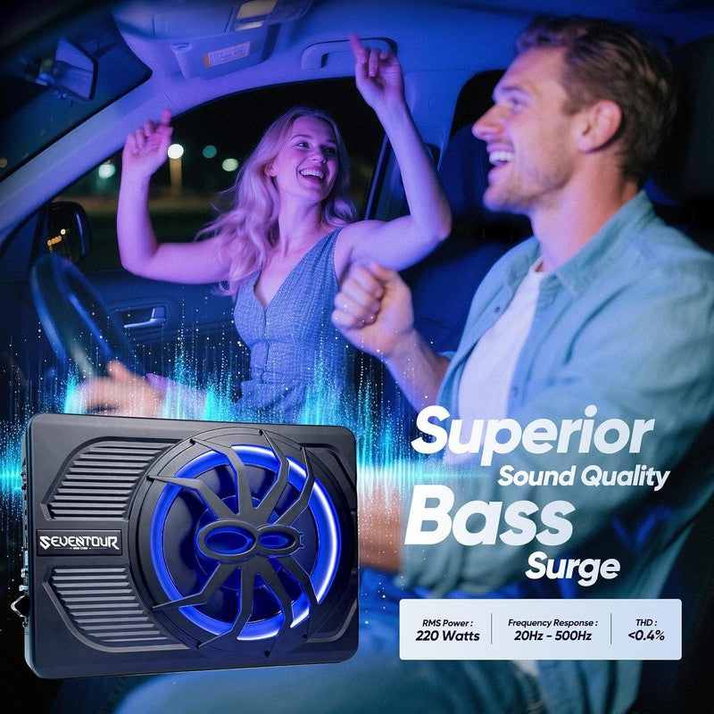 10" 800W Slim Under Seat Car Subwoofer with Built-in Amp & LED Light6
