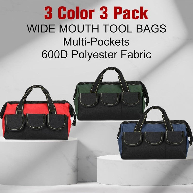 3 Pack Tool Bag 16" Waterproof Hard Bottom Heavy Duty Electrician Tote5