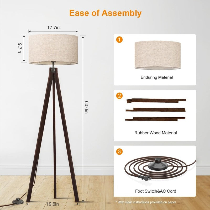 Wood Tripod Floor Lamp Mid Century Modern Standing Lamp Walnut Flaxen7
