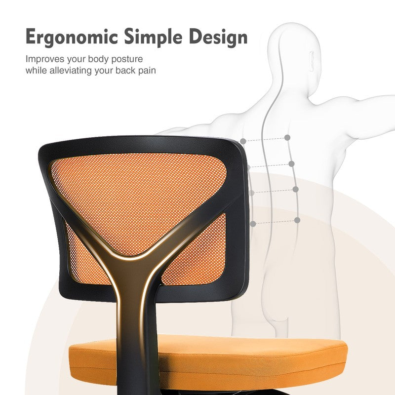 Home Office Desk Chair Armless Mesh Swivel Adjustable Low Back Orange5