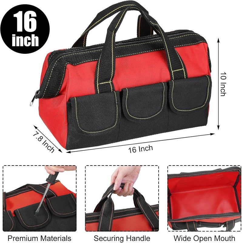 3 Pack Tool Bag 16" Waterproof Hard Bottom Heavy Duty Electrician Tote1