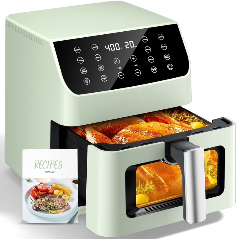 Large 5.8QT Air Fryer | Digital 12 in 1, Shake Reminder, Flavor Lock, Green0