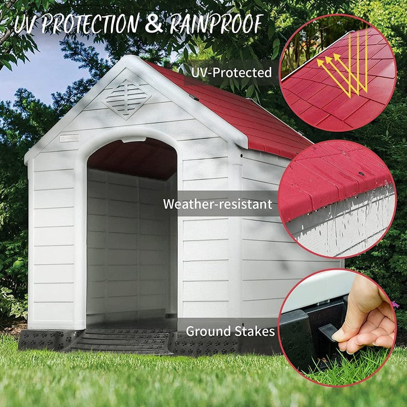 Plastic Dog House Outdoor Indoor for Small Medium Large Dogss with Elevated Floo5