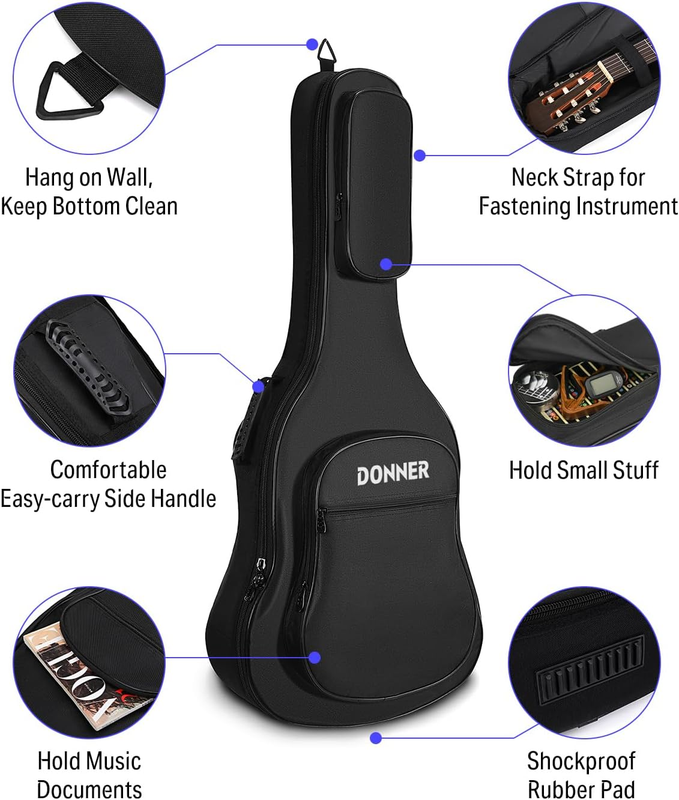 40 41 Inch Acoustic Guitar Case, 0.4 Inch Thick Padding Sponge 600D Ripstop Wate3