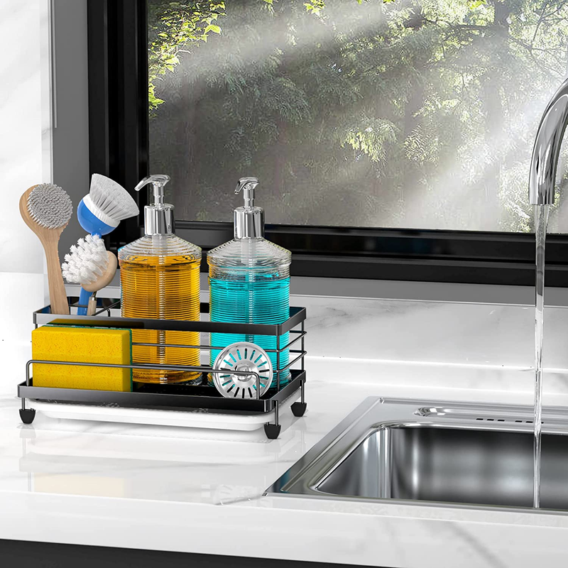 Sponge Holder , Caddy Organizer, Sink Accessories with Drip Tray, Rustproof and 4
