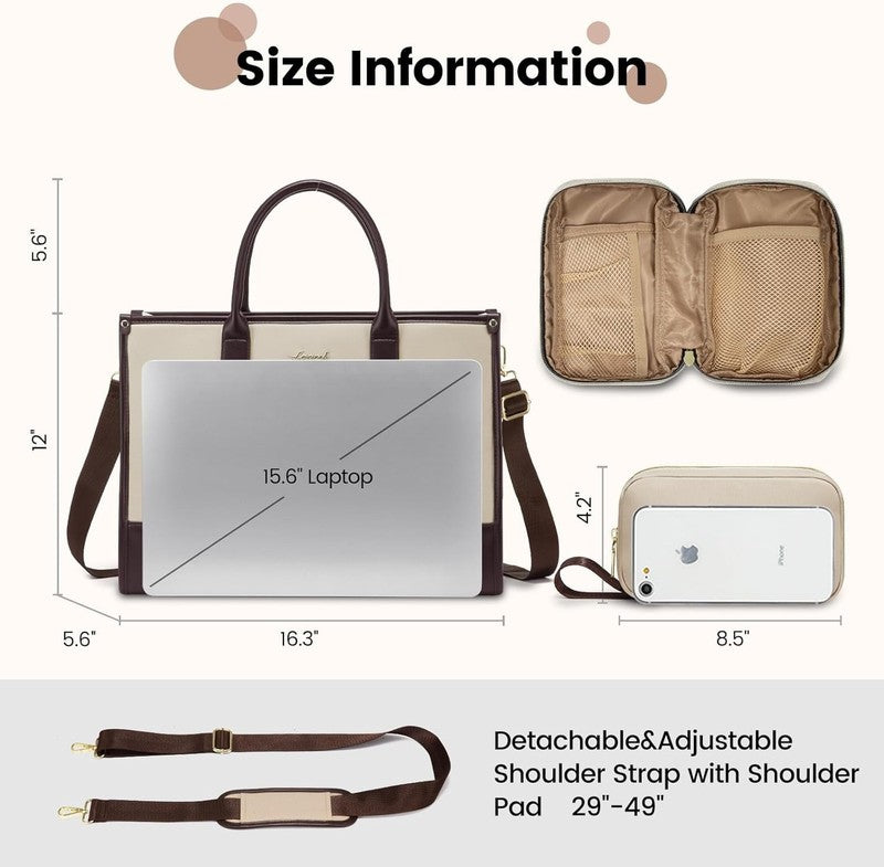 Laptop Tote Bag for Women, Lightweight Pu Leather Work Tote Bag with Clutch Purs1
