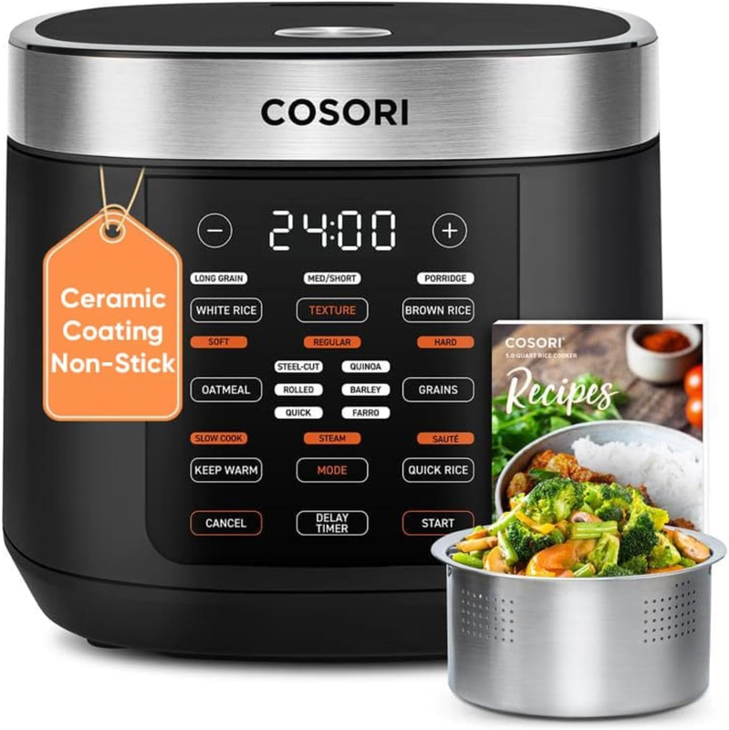 Rice Cooker 10 Cup, 24H Keep Warm, Non Stick Ceramic Inner Pot, 18 Functions Fuz0