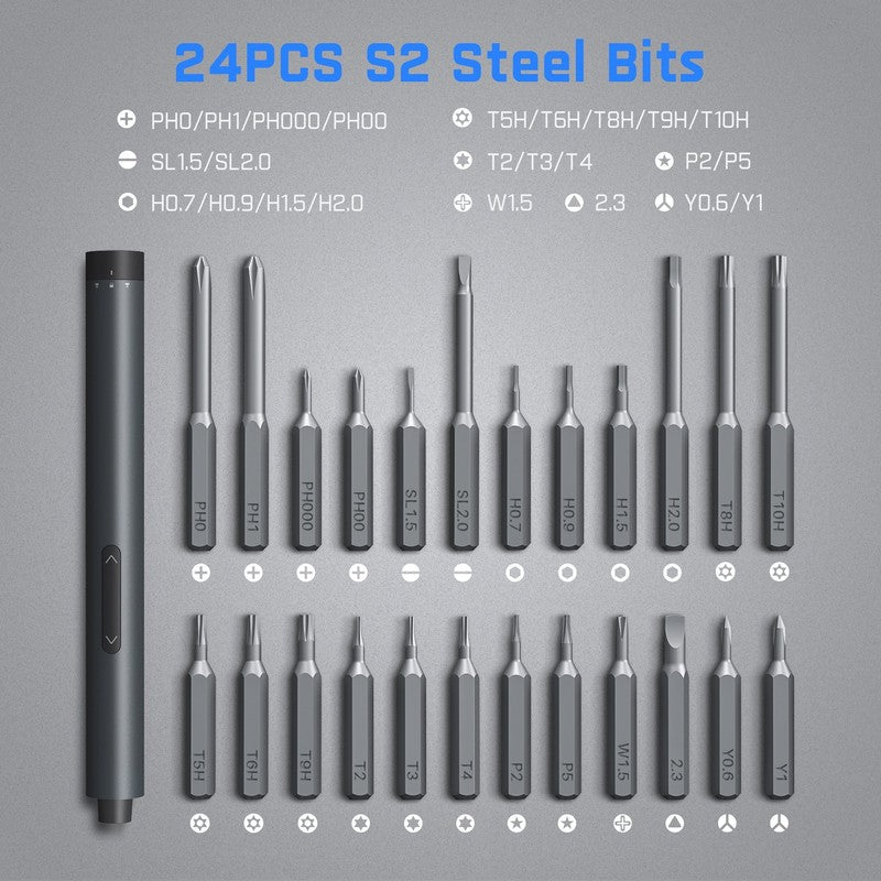 E1 Pro 3.7V Electric Screwdriver 3Nm 24 Magnetic Bits Quick-Charge Electronics4