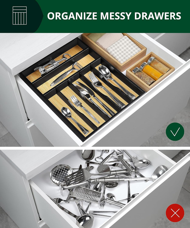 Bamboo Kitchen Drawer Organizer 7 Slot Silverware Utensil Cutlery Tray4