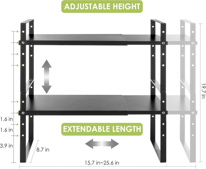 Expandable Cabinet Shelf Organizer 2 Pack Stackable Adjustable Kitchen4