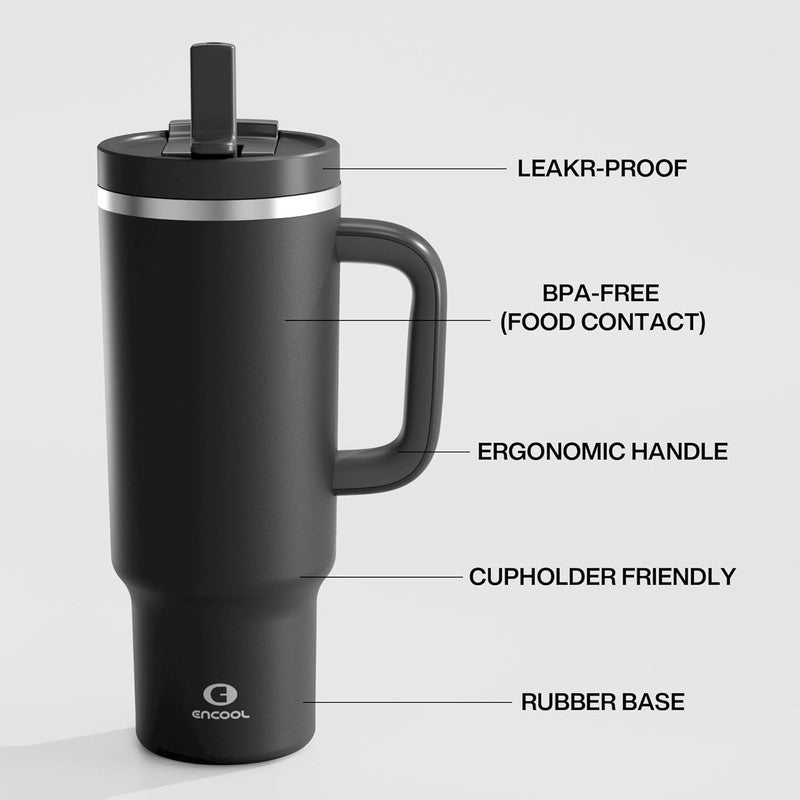 40 Oz Stainless Steel Tumbler with Handle & Straw   24H Cold, BPA Free Black2