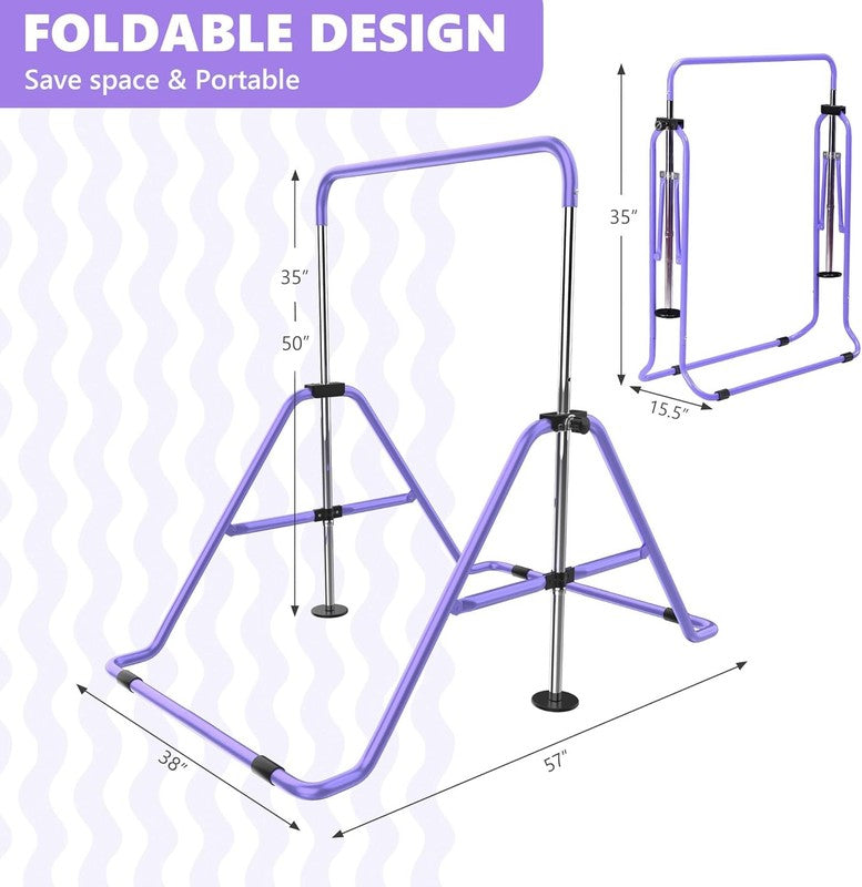 Foldable Kids Gymnastics Bar w/ Mat Adjustable Horizontal Gymnastics Equipment1