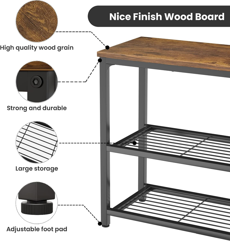 32" Ecoprsio Industrial Console Table Sofa Table Double Mesh Shelves Rustic3