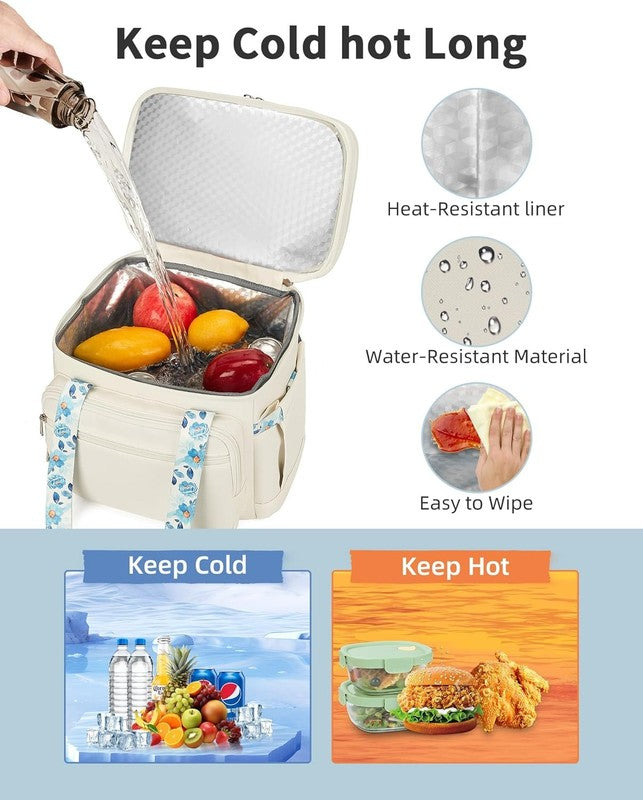 Double Deck Expandable Insulated Lunch Bag Beige Women4