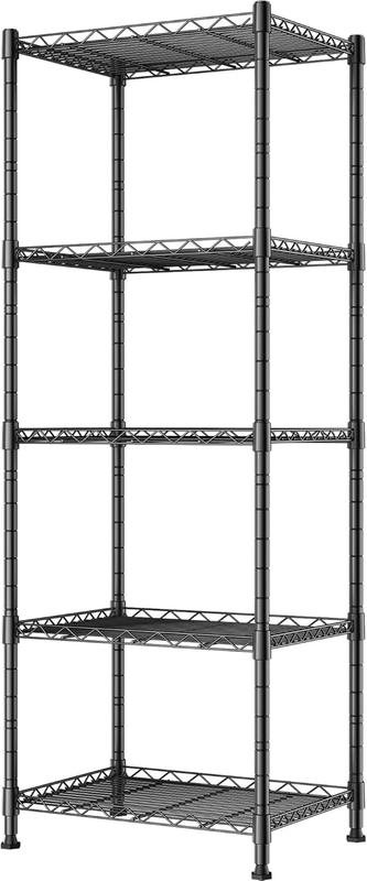 Adjustable 5 Wire Metal Storage Rack for Laundry, Kitchen & Closet   Black0