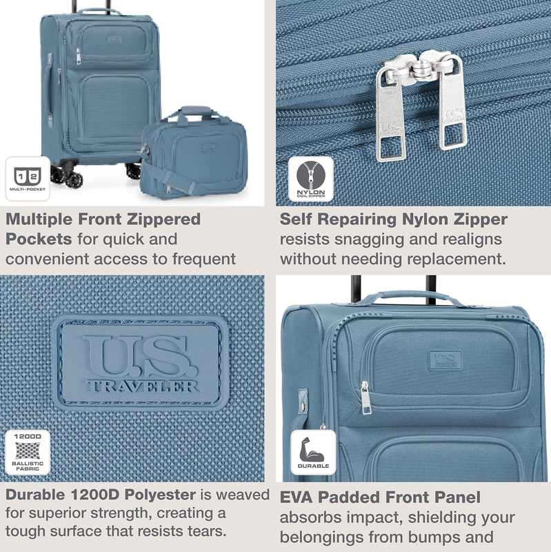 Lightweight Softside Carry On Suitcase 4 Wheel Spinner Luggage Light Blue5