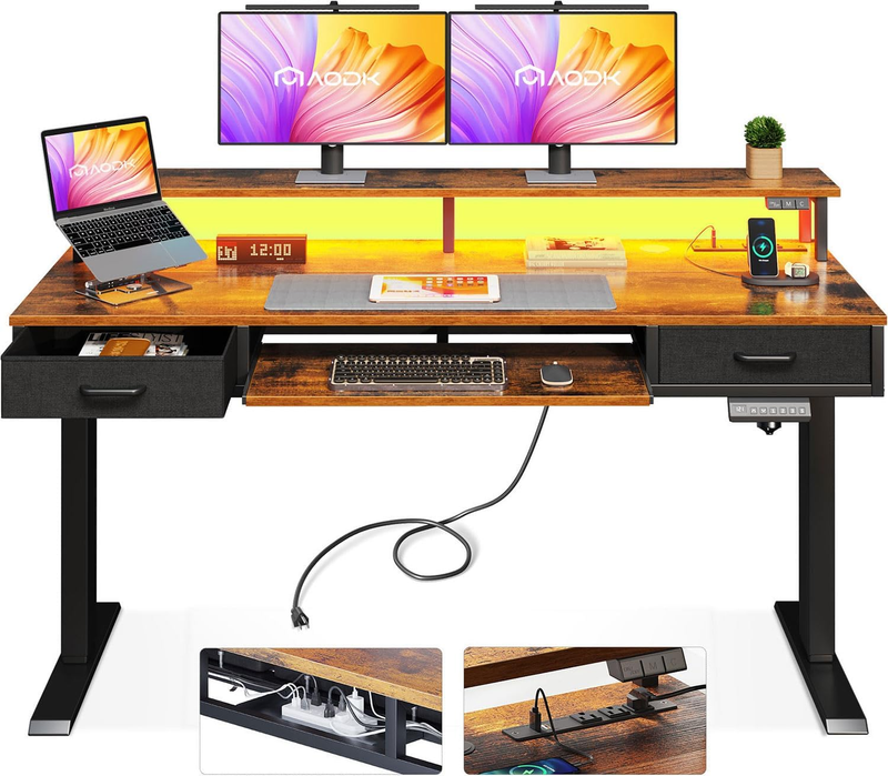 Electric Standing Desk with Drawers & Keyboard Tray, 55 Inch Height Adjustable G9