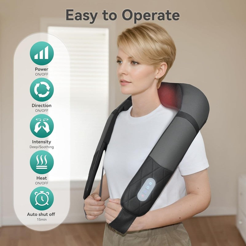 Cordless Shiatsu Neck Back Massager w/ Heat Deep Kneading Pain Relief5