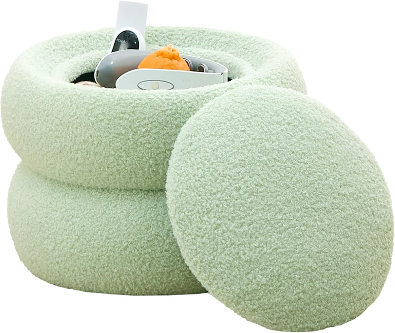 Storage Ottoman,Soft Teddy Velvet Upholstered Footrest,Mordern round Stool with 0