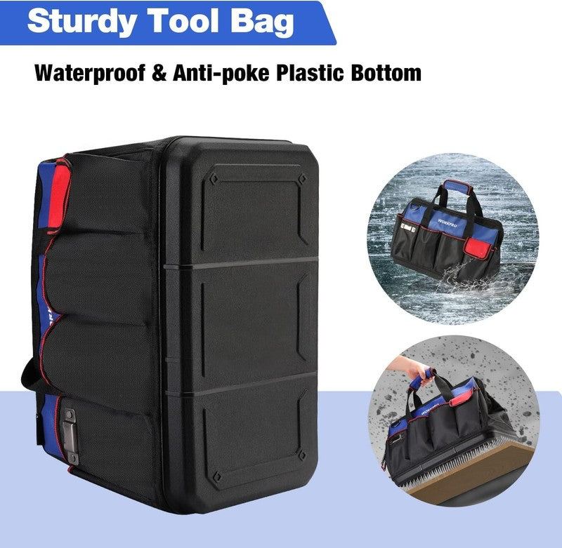 18" Tool Bag Waterproof Molded Base 20-Pocket Open Top Organizer with Strap3