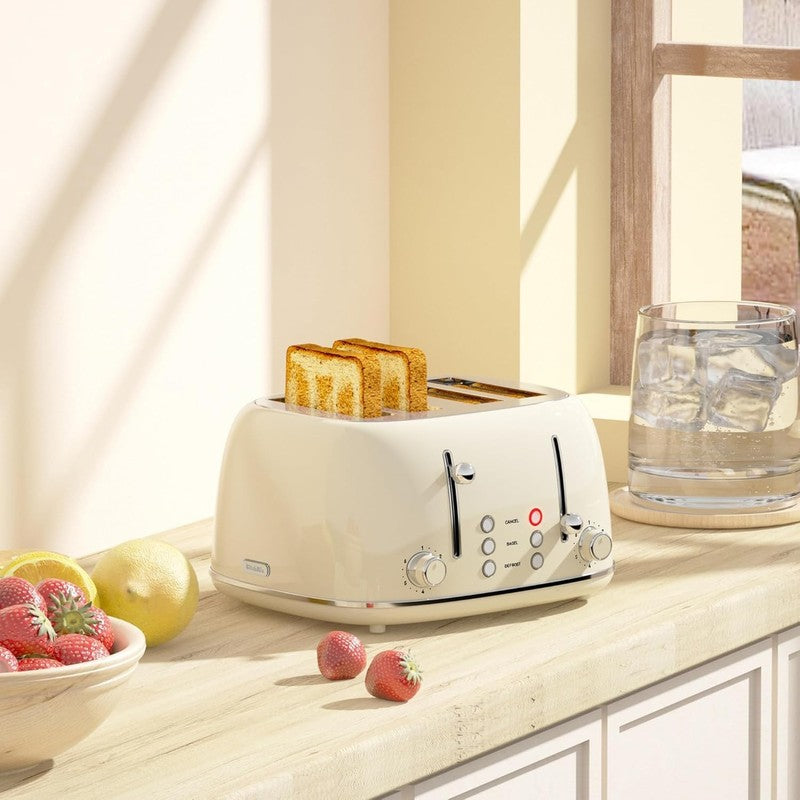 4-Slice Retro Toaster Cream 6 Shade Settings Cancel/Defrost/Reheat Wide Slots6