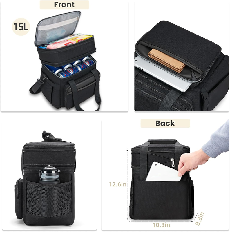 Insulated Lunch Bag & Box 15L Double Deck Reusable Cooler Tote Leakproof Large7