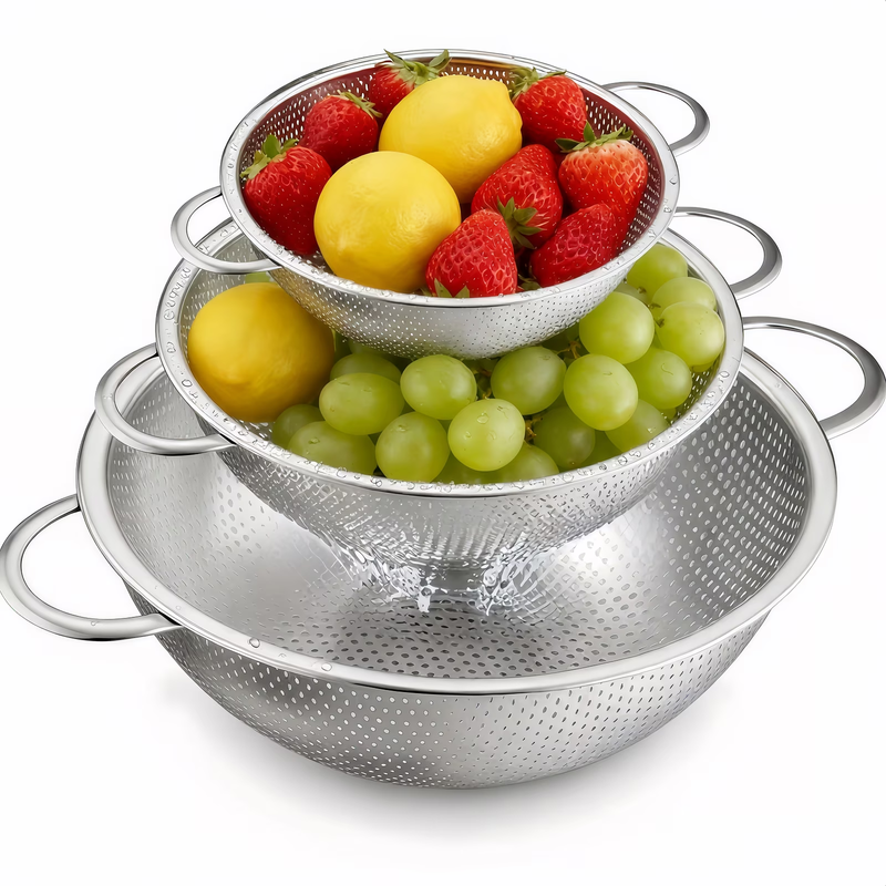 3 Pack Stainless Steel Colander Set (1 3 5Quart), Colanders & Food Strainer, Str9