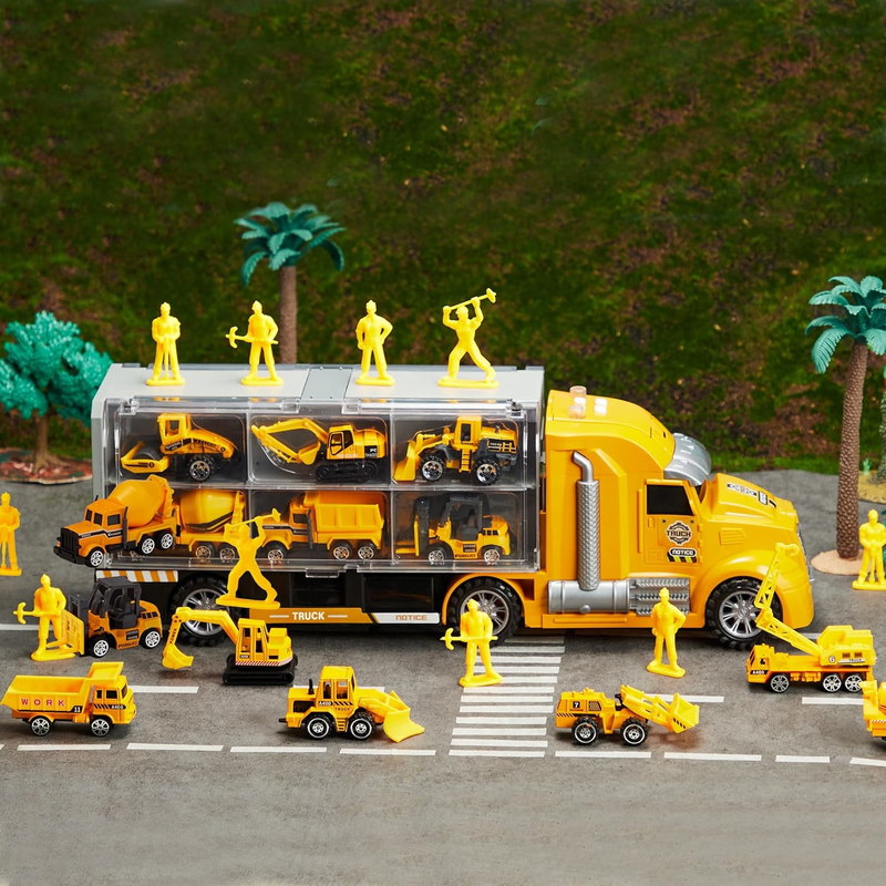 25 in 1 Construction Truck Toy Set with 12 Vehicles 12 Worker Figures Sound Ligh7