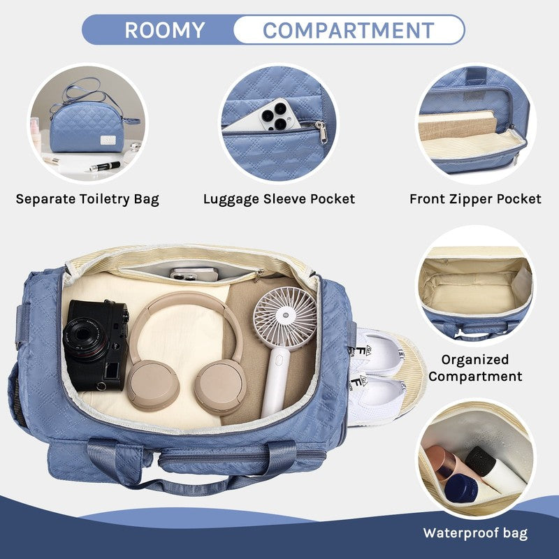 2-Piece Expandable Foldable Duffle Bag Set with Wet Pocket and Shoe Compartment,5