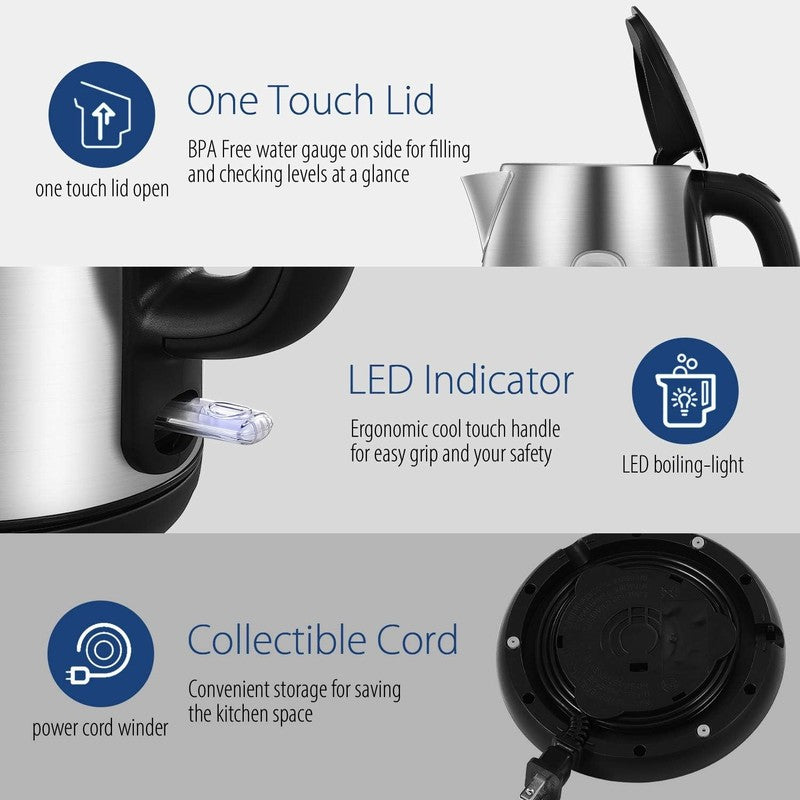 Fast Boil Stainless Steel Electric Kettle with Auto Shut Off & LED Light5