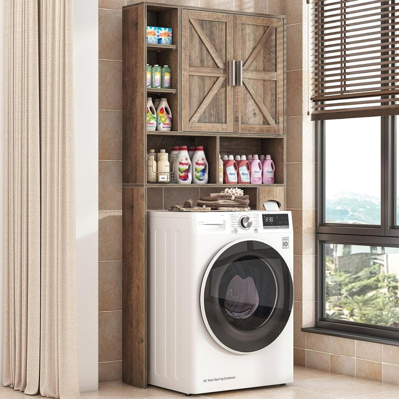 Farmhouse Over-Toilet Cabinet with 2 Barn Doors, 10 Adjustable Shelves & Tissue2