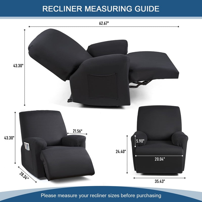 3-Piece Black Recliner Chair Slipcover Stretch Cover with Pockets Protector1