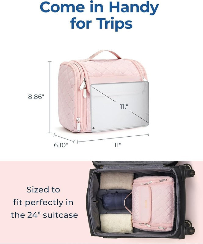 Makeup Bag for Women Hanging Hook Large Travel Toiletry Cosmetic Organizer Pink4