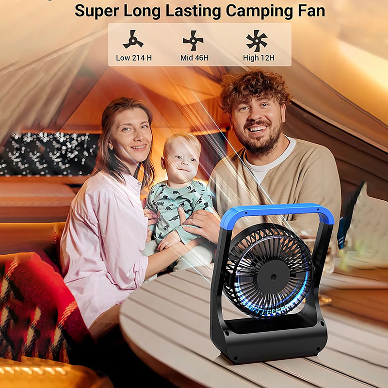 Battery Operated Camping Fan D Cell Portable Desk Fan 3 Speed Timer Blue1