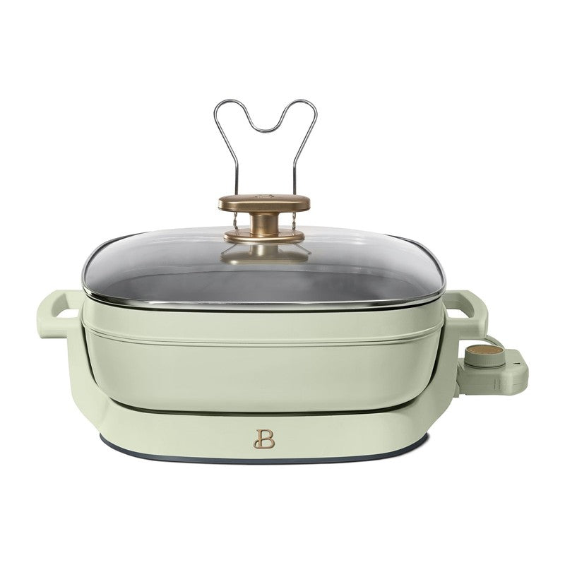 5 in 1 Electric Skillet Expandable to 7 Qt w/ Glass Lid Sage Green0