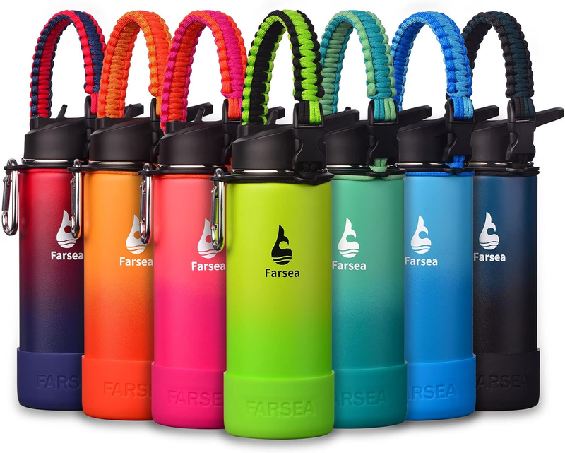 18oz Stainless Steel Insulated Water Bottle Paracord Handle 2 Lids11