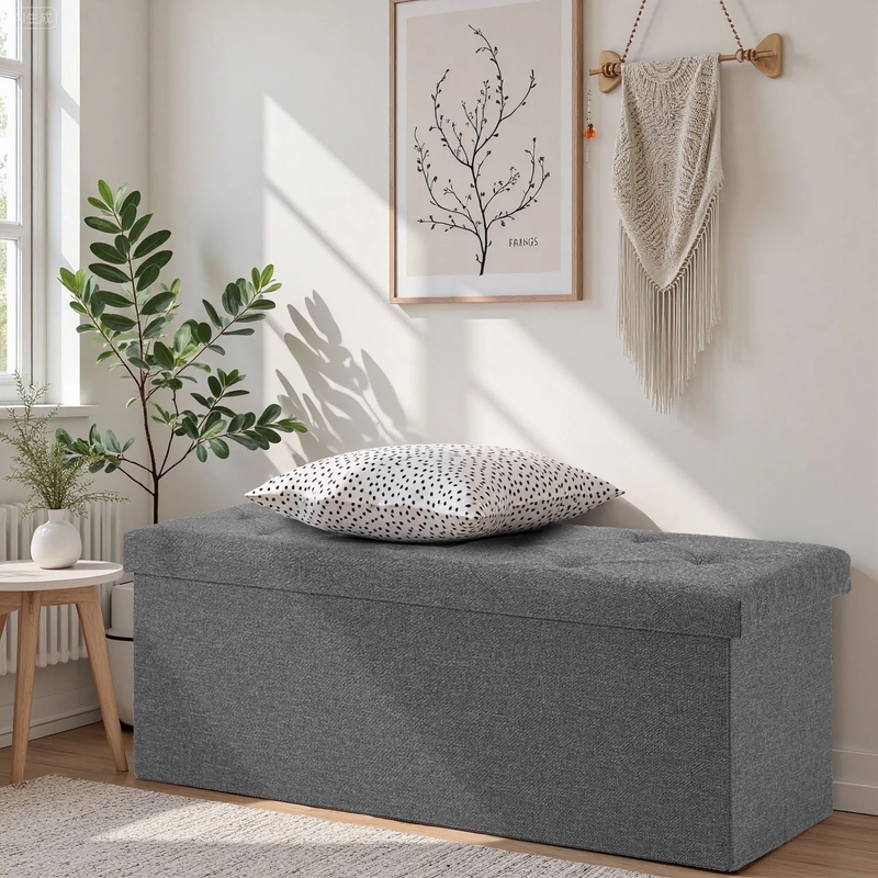 43" Storage Ottoman Bench - Foldable Ottoman Upholstered Entryway Bench, 660Lbs 9