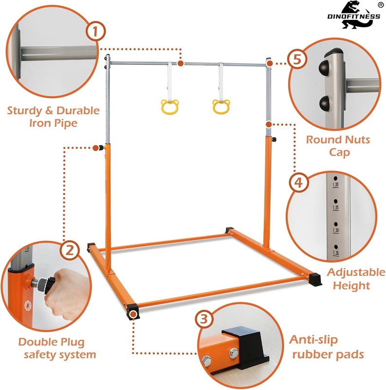 Kids Gymnastics Bar 11 Level Adjustable Horizontal Bar Thick Upright Home Use1